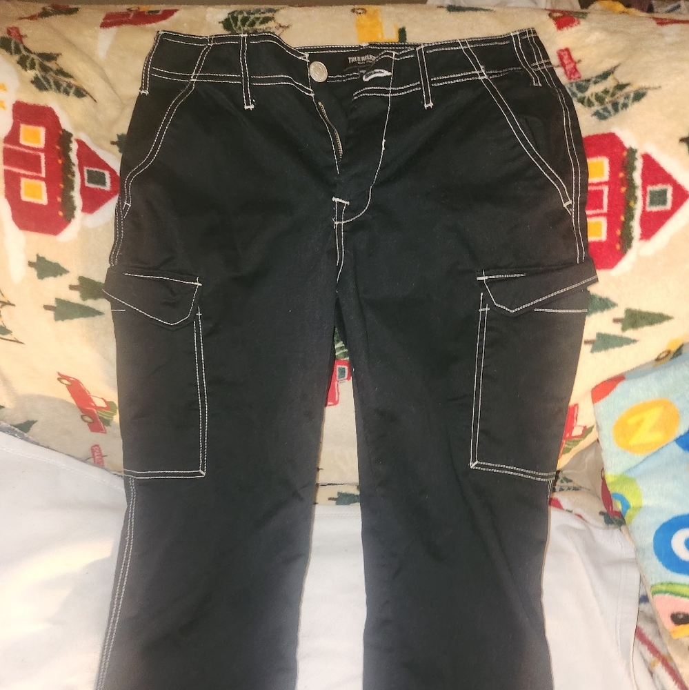 True Religion Black Jeans with White Stitching